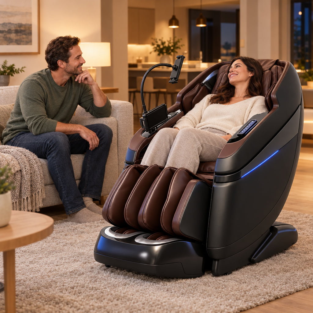 Full Body Massage Chair Designed, one person reclined in the chair