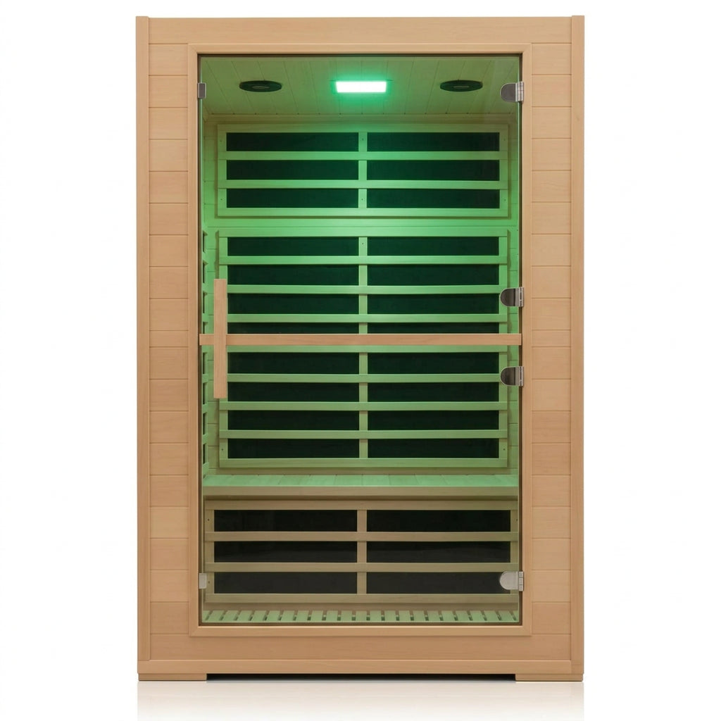 2 Person Far Infrared Sauna with Smart APP Control, 2000W Low EMF Wooden Infrared Sauna Room for Home, 8 Carbon Mica Heating Panels Wellness Sauna, Canadian Hemlock Indoor Spa for Home Relaxation