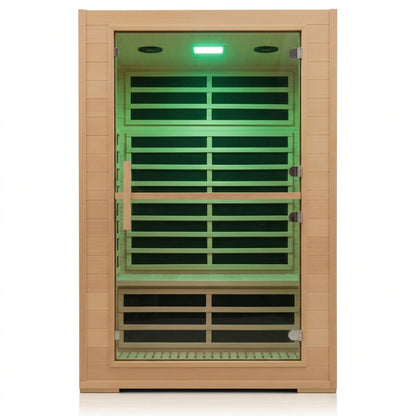 2 Person Far Infrared Sauna with Smart APP Control, 2000W Low EMF Wooden Infrared Sauna Room for Home, 8 Carbon Mica Heating Panels Wellness Sauna, Canadian Hemlock Indoor Spa for Home Relaxation