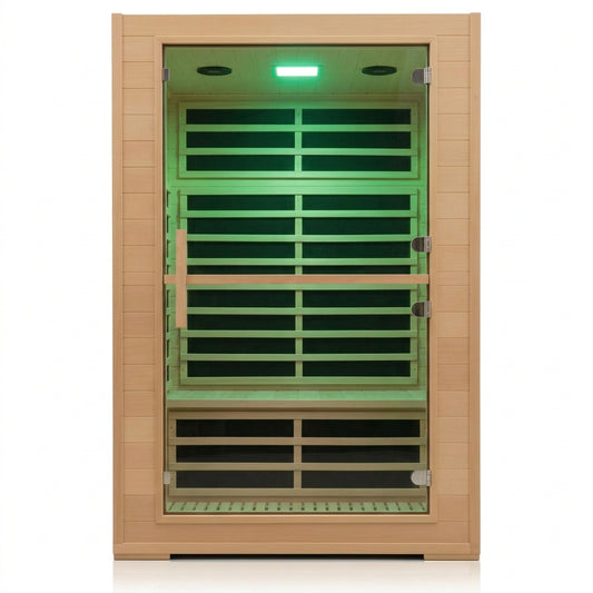 2 Person Far Infrared Sauna with Smart APP Control, 2000W Low EMF Wooden Infrared Sauna Room for Home, 8 Carbon Mica Heating Panels Wellness Sauna, Canadian Hemlock Indoor Spa for Home Relaxation
