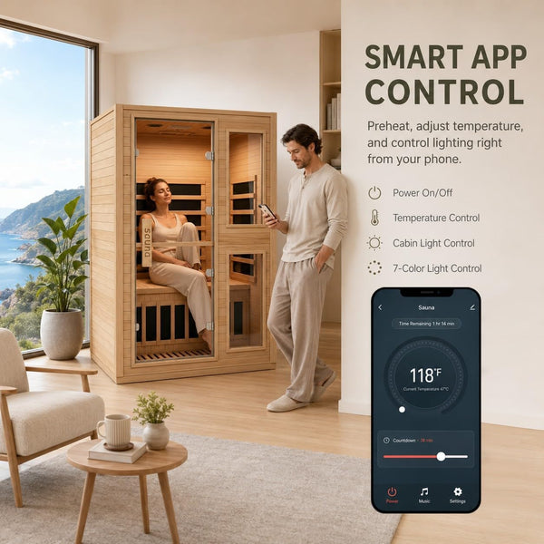 2 Person Far Infrared Sauna Designed for Home Relaxation, Canadian Hemlock, Smart App Control, Low EMF