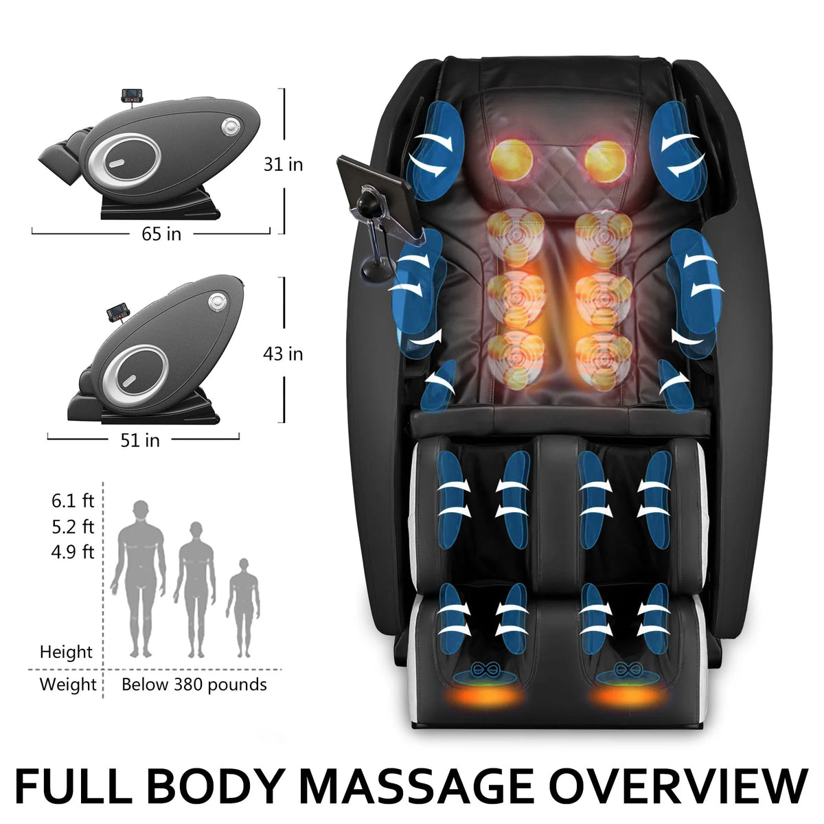 Massage Chair Zero Gravity Full Body with Heating and Bluetooth - Black