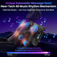 4D Music Rhythm Massage Chair Full Body, 2026 Unique Sonic Resonance Zero Gravity Sl-Track Shiatsu Recliner with Knee Heating Blanket AI Voice Bluetooth Foot Roller Body Scan Airbags G9 Black