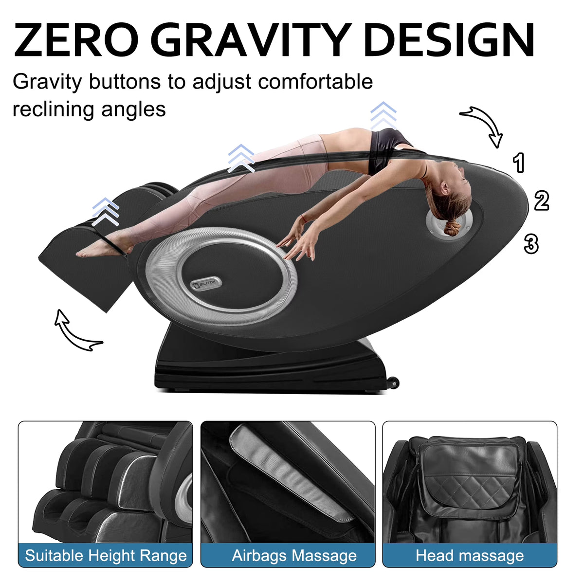 Massage Chair Zero Gravity Full Body with Heating and Bluetooth - Black