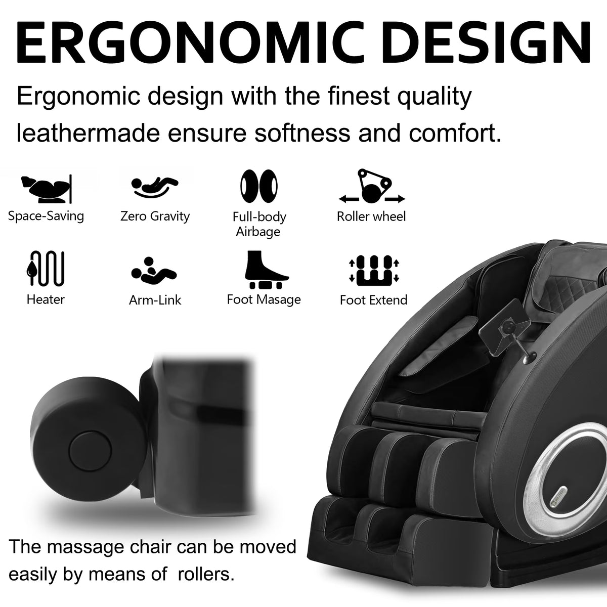 Massage Chair Zero Gravity Full Body with Heating and Bluetooth - Black